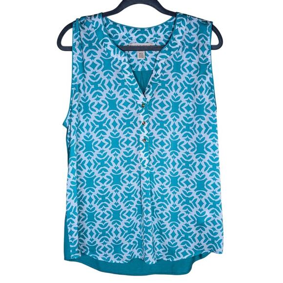 Summer Tops - Hanna & Gracie Womens Top Blouse XL Sleeveless Green Batik V Neck Top